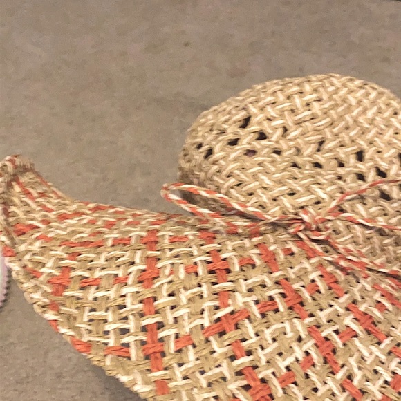 BCBGeneration Coral Wheat Straw Hat Open-Weave Floppy Sun Hat Dainty Adjustable - Picture 8 of 8